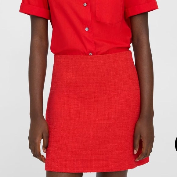 NWT THEORY Red Cotton Tweed Mini Skirt - Picture 2 of 11